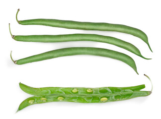 Fresh green beans isolated on a white background, top view