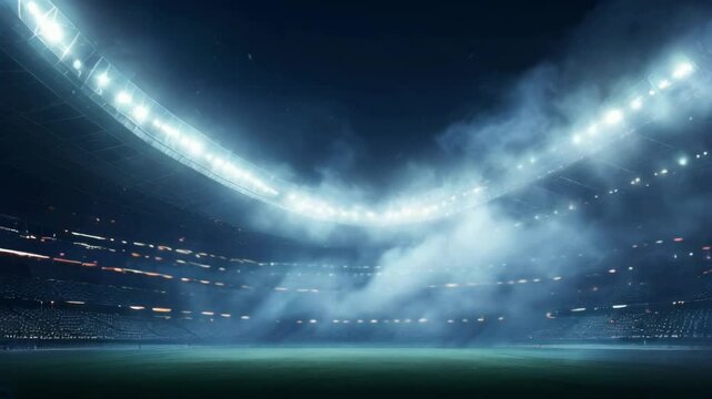 An electrifying stadium scene filled with smoke and vibrant lights, creating an intense atmosphere for a significant sports event.