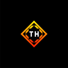 TH initials dynamic geometric logo design features a bold lettering sign in an orange and black color scheme, displayed against a dark background