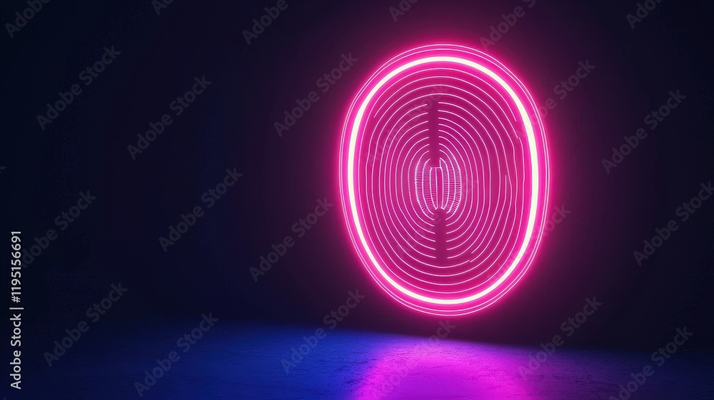 Aufkleber smart security biometrics solutions concept. neon circular light display glowing in a dark space wit