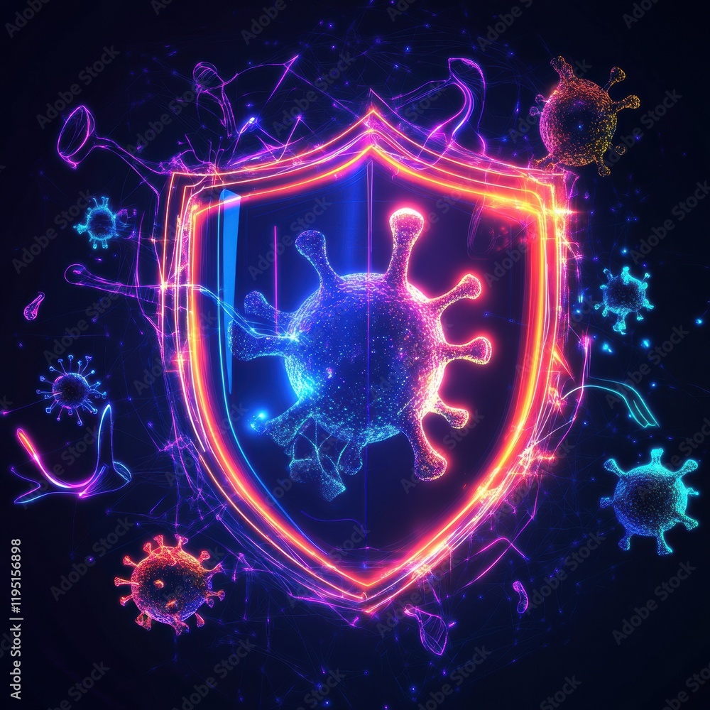 Poster shield actively deflecting microbes and providing safety against harmful pathogens. generative ai