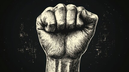 Fototapeta premium Powerful Raised Fist Symbol of Resistance and Unity Representing Strength, Defiance, and the Fight for Justice Against Oppression in Artistic Illustration