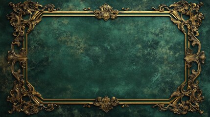 Ornate Vintage Frame on Rich Green Background for Elegant Decor