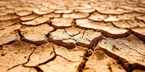 Fototapeta premium Dry cracked soil background in warm brown tones with visible fissures and texture creating a natural landscape scene representing aridity.