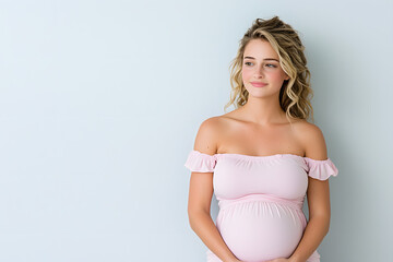 Obraz premium Happy young pregnant woman portrait isolated on white background