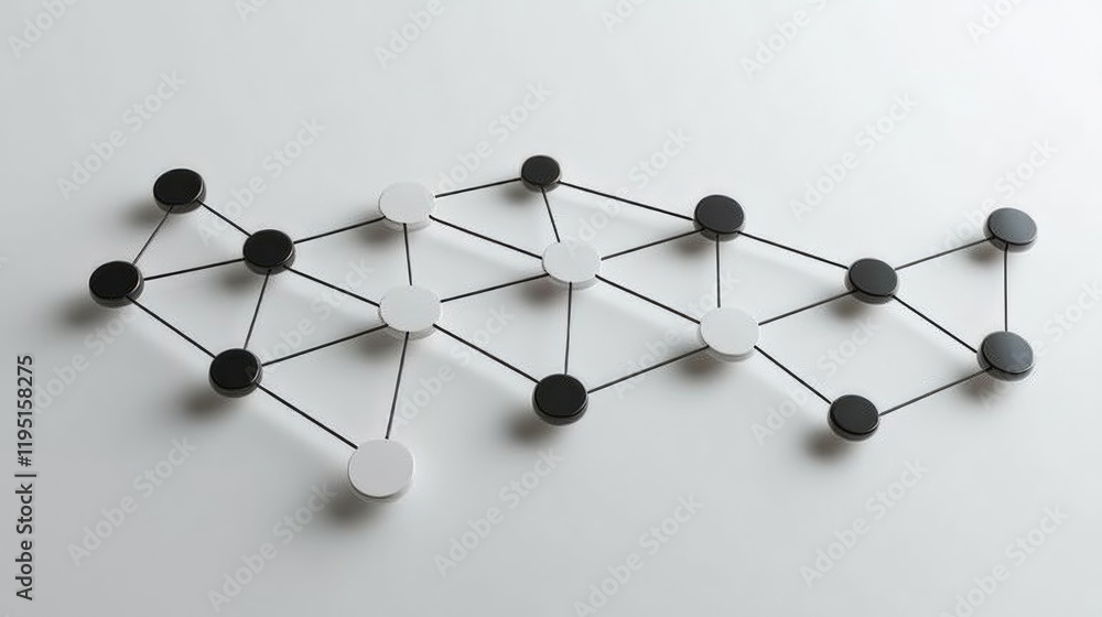 Poster abstract connection network with black and white nodes on surface