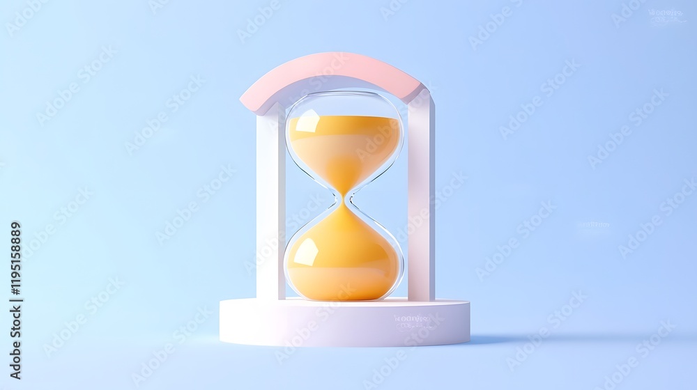 Poster minimalist hourglass on blue gradient background representing passing time