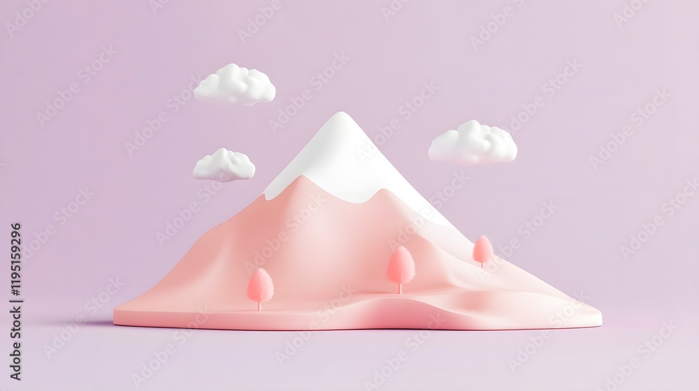 Poster minimal graphical mountain charting work progress on soft purple background