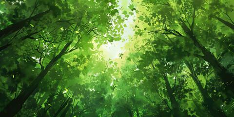 Digital Painting: Low-Angle View of Deciduous Forest Canopy