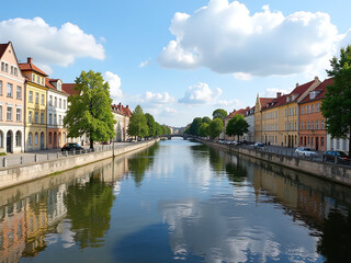 Obraz premium The City Of Praga Is A Historic Neighborhood In Warsaw, Poland, Known For Its Beautiful Architecture And Scenic Waterfront Views. 00003