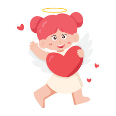 Cute cartoon angel holding a heart. ideal for Valentines Day designs, spiritual concepts, and greeting cards