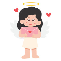 Cute cartoon angel holding love letter. ideal for Valentines Day designs, spiritual concepts, and greeting cards