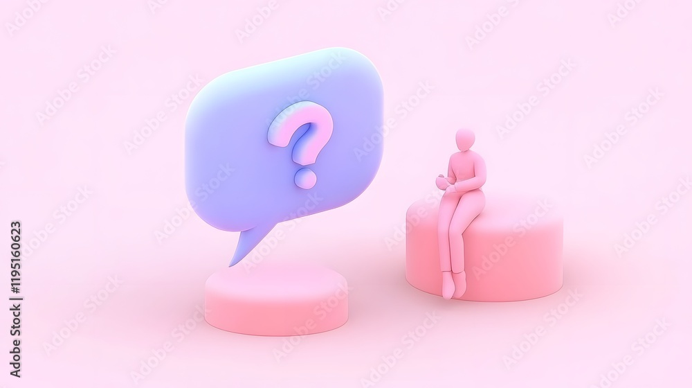 Poster blue speech bubble with question marks on white gradient background