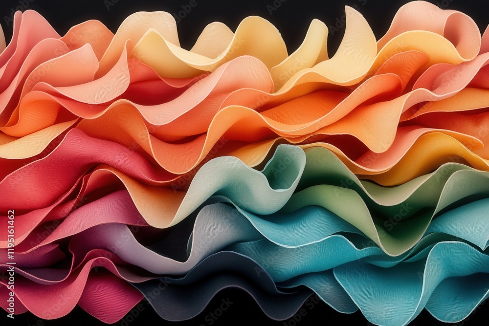 Poster vibrant waves of color: an abstract textured background of flowing ribbons in warm and cool color pa