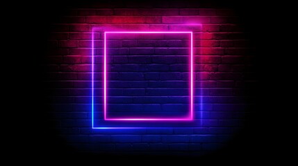 Pulsating Neon Square in Vivid Pink and Cyan Against Grunge-Style Dark Wall