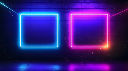 Pulsating Dual-Colored Neon Square Against Grunge-Style Dark Wall