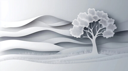 Paper cut style of environment concept with tree for background