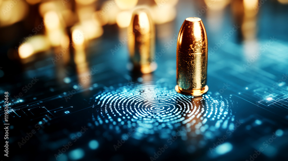 Poster forensic expert analysis of bullet casings and fingerprints crime scene investigation digital forens