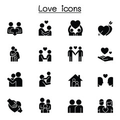 Set of love line icons. contains such Icons as, hug, friendship, family, romantic, marriage, heart, support, care and more.
