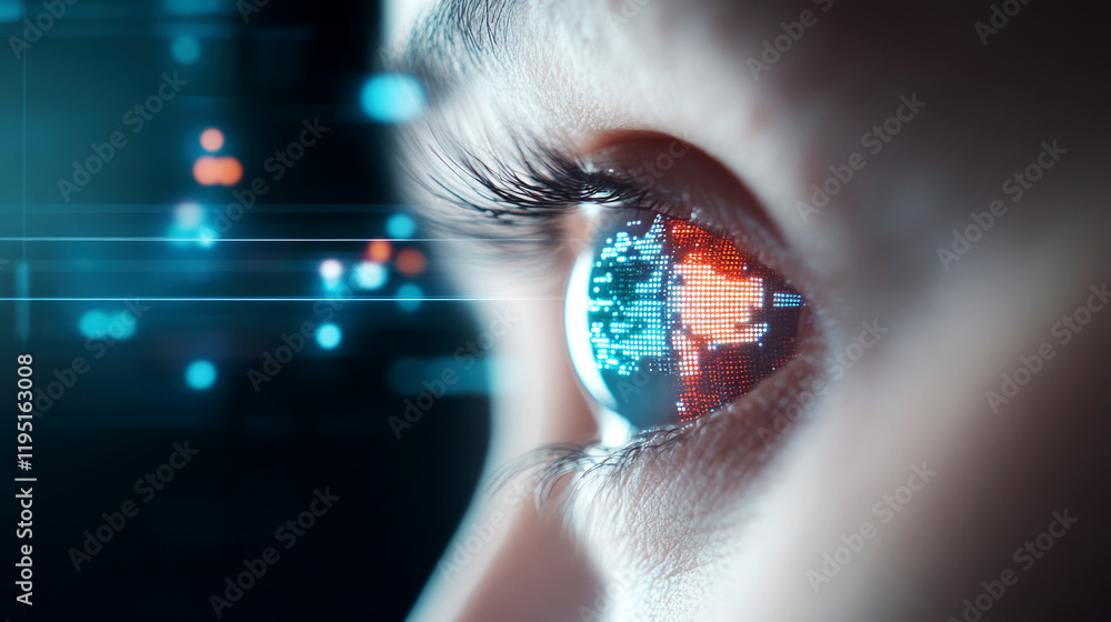 Aufkleber forensic expert analyzes digital patterns high-tech lab illustrated eye futuristic environment close