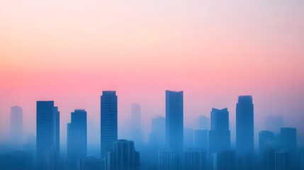 Fototapeta premium Vibrant City Skyline with Subtle Atmospheric Haze Symbolizing Air