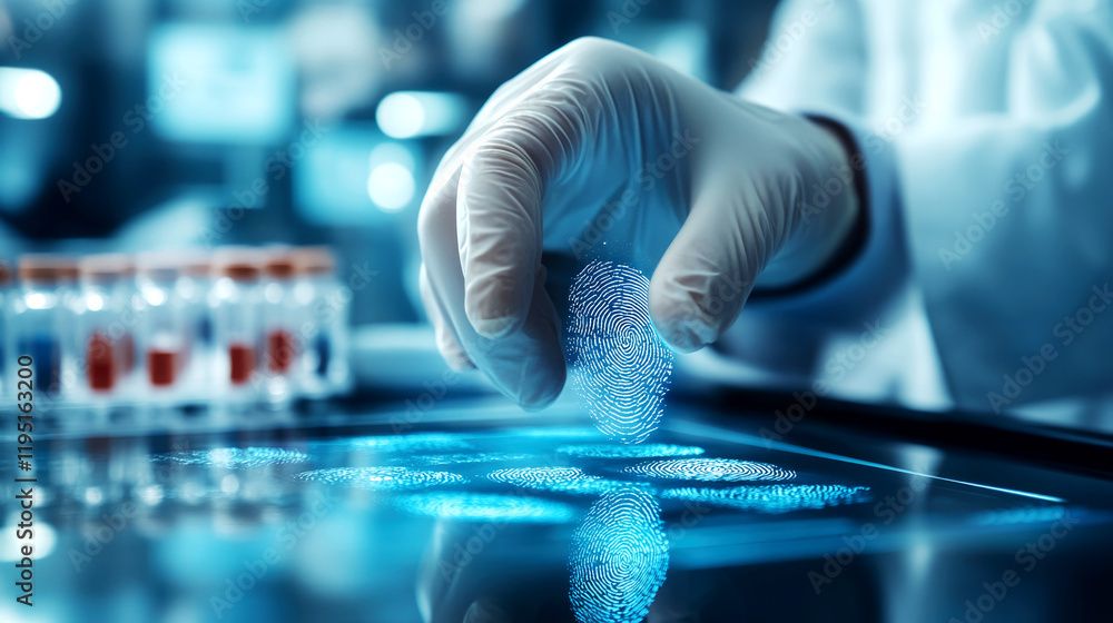 Aufkleber forensic expert analyzing fingerprints in laboratory setting high-tech environment close-up viewpoin