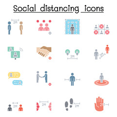 Social distancing icon set in thin line stlye