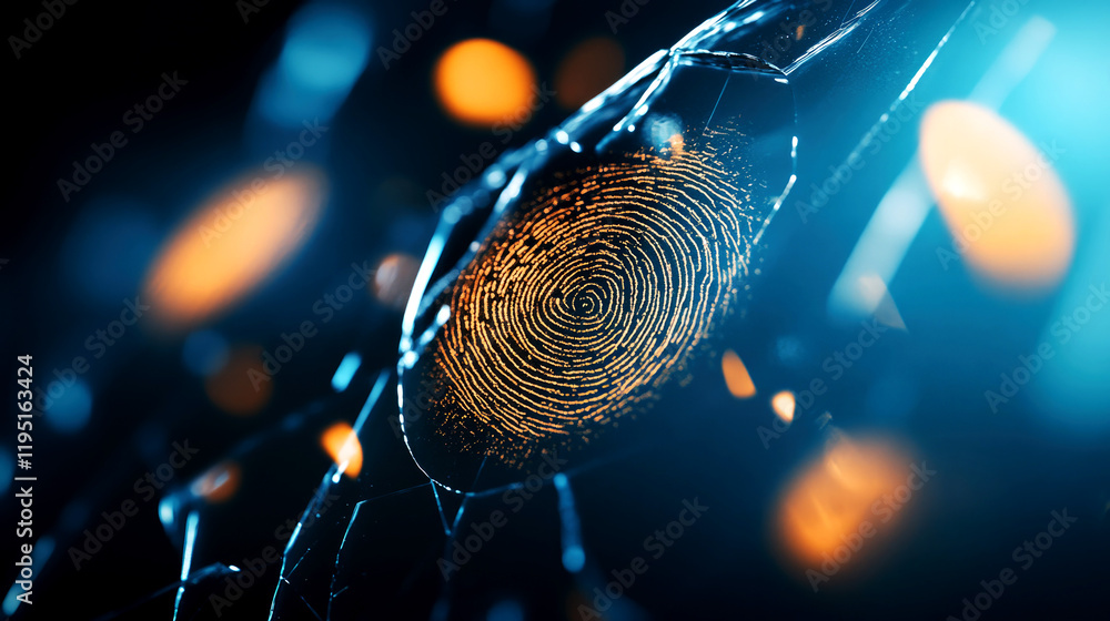 Poster forensic expert analyzing fingerprint evidence in a high-tech laboratory environment for crime scene