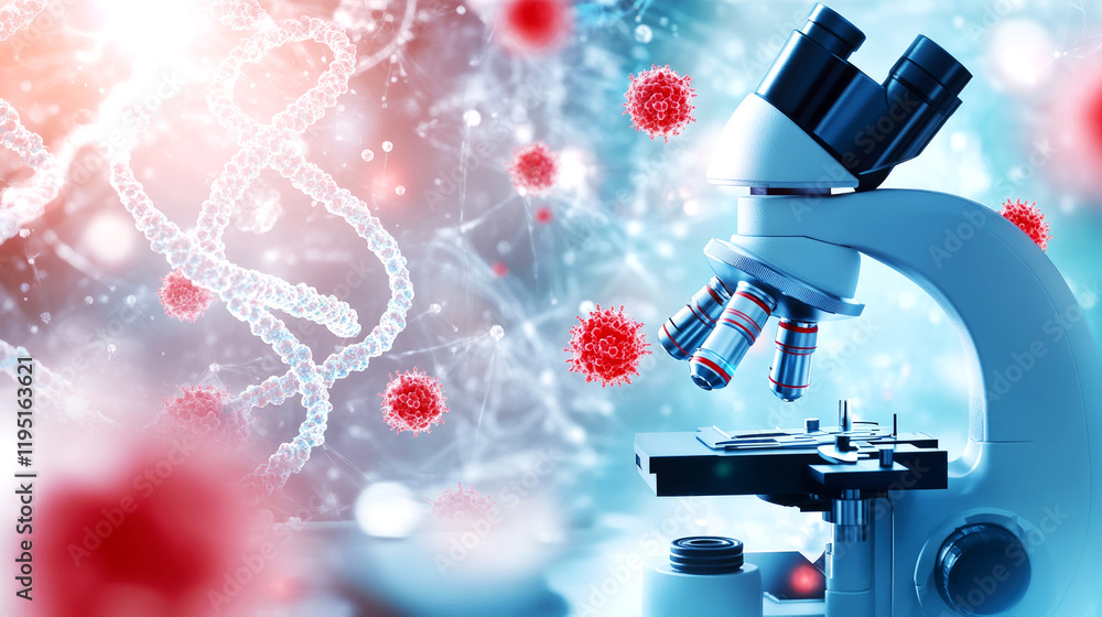 Poster forensic expert analysis under a microscope investigating biological samples in a laboratory environ