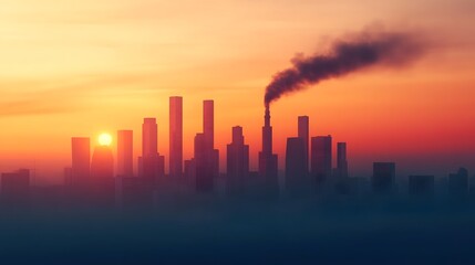 Fototapeta premium Urban Transition:From Smog-Filled Skyline to Vibrant Sky