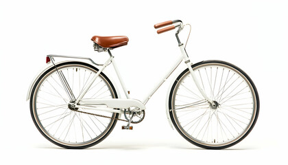 A white bicycle with brown seat