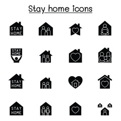Obraz premium Stay home icon set in thin line style