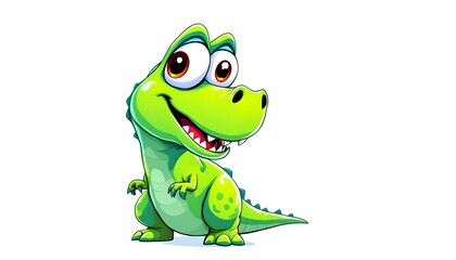 Obraz premium Cheerful Green Dinosaur: A Playful Cartoon Illustration