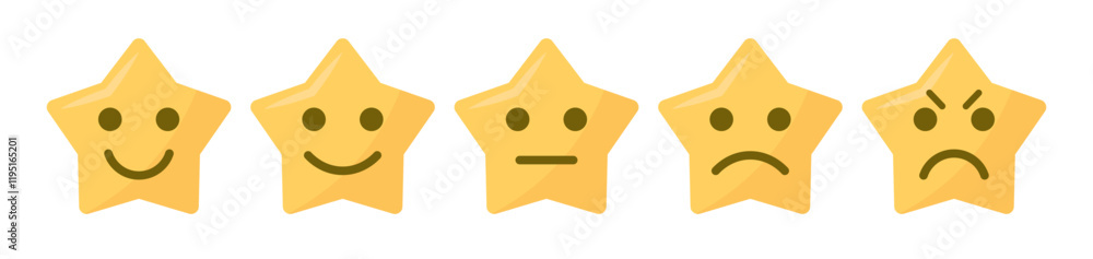 Poster Rating emoji stars set of emotion with bad poor average good and excellent ratings for customer feedback and user experience vector illustration.