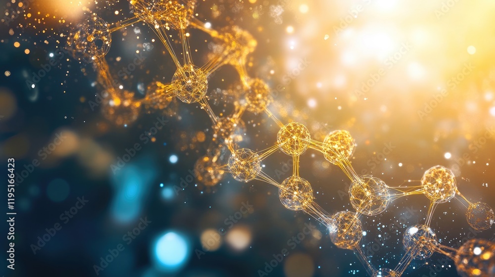 Poster abstract molecular structure with glowing connections and particles