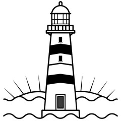 Coastal Lighthouse in Clean Line Art