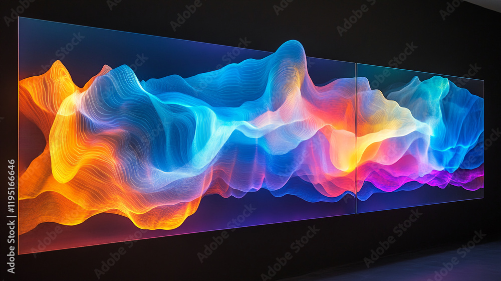 Poster Vibrant Abstract Digital Display of Gradient Waves in Modern Art