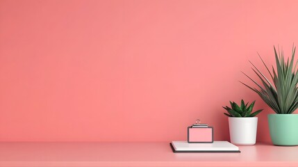 Pastel Coral Office Badge on Minimalist Desk 3D