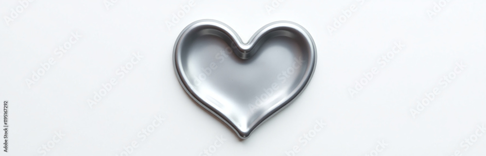 Poster image of gray liquid metal in the shape of a heart on a white background for use as copy space. 0000