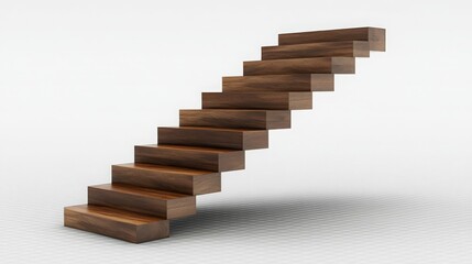 A compact 3D staircase with space-saving wooden steps on a transparent background