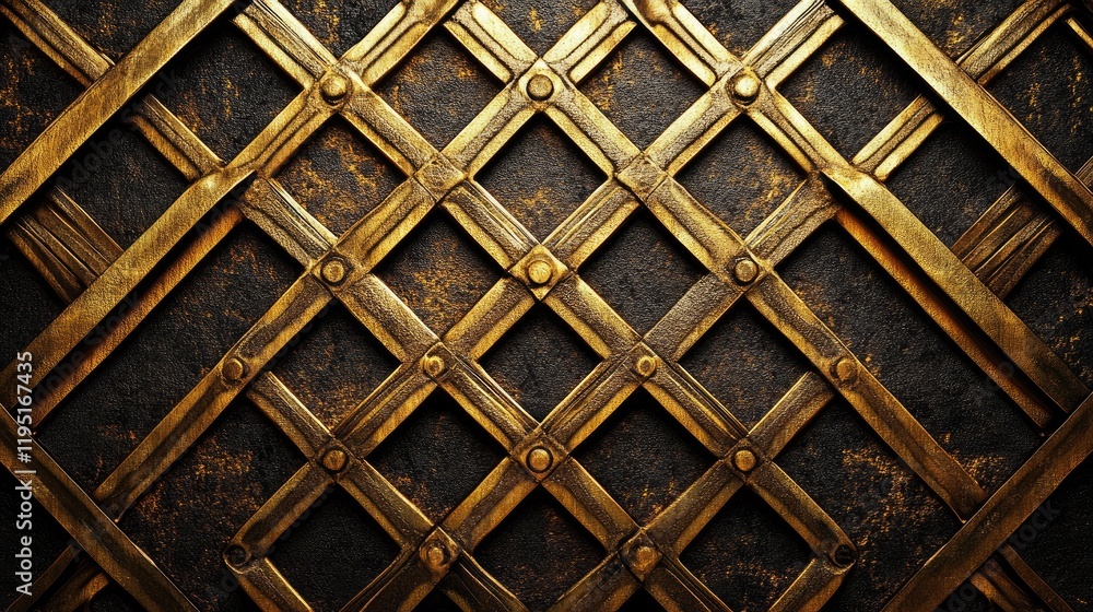 Poster intricate golden lattice pattern on dark textured background