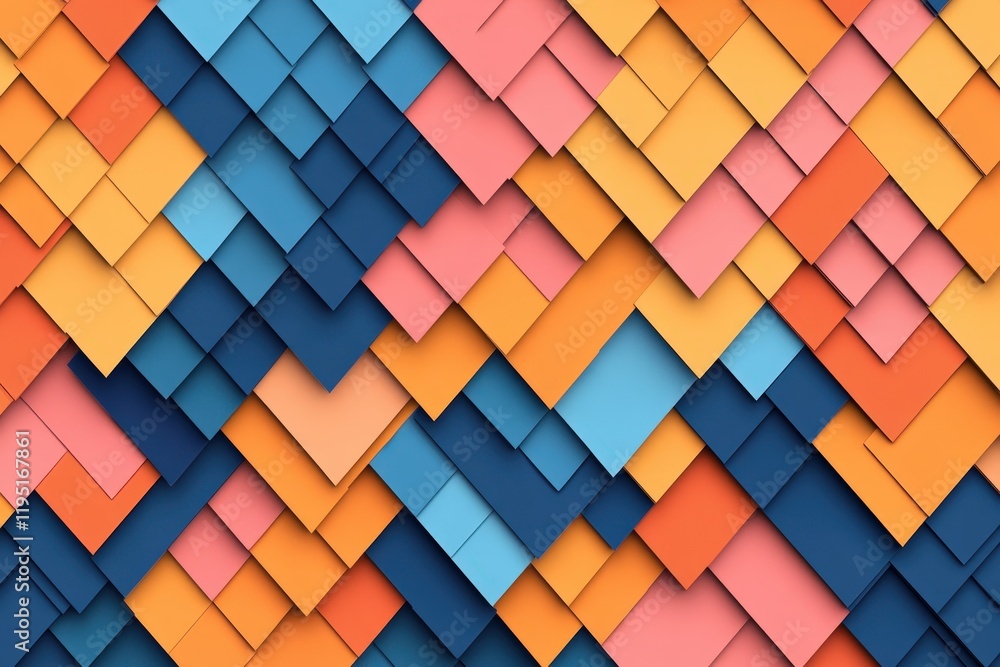 Poster vibrant geometric pattern of layered abstract shapes in bright colors - perfect for modern design pr