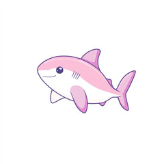 Obraz premium A cute, cartoon-style pink shark swimming happily in the ocean, perfect for children's themes and playful designs.