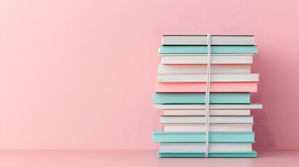 Neatly Stacked Documents on Pastel Cream Shelf in Minimalist 3D