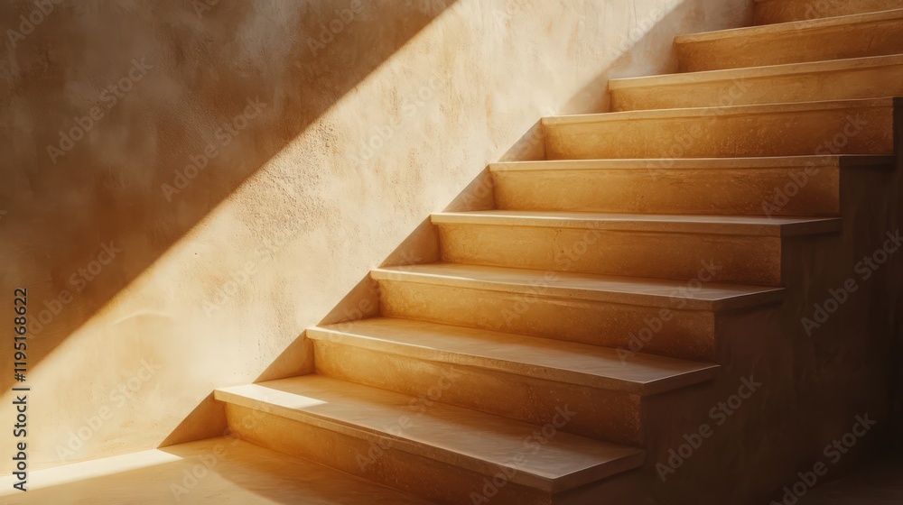 Poster sunlit staircase with warm texture and soft light creating geometric patterns