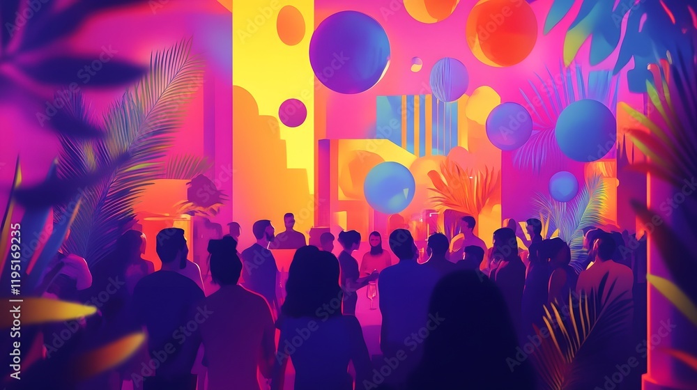 Poster exhilarating and vibrant party atmosphere with mesmerizing abstract gradients kaleidoscopic patterns