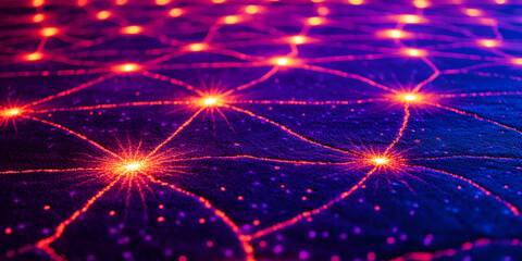 Obraz premium Abstract Glowing Network Pattern, Neon Lights Network Design, Futuristic Web Pattern, Bright Network Lights Art Print, Digital Art