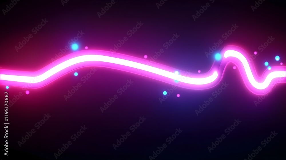Poster glowing dotted neon line frame with playful alternating colors on dark canvas