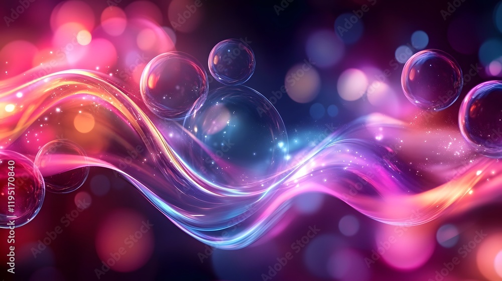 Poster mesmerizing abstract bubbles in a vibrant luminescent composition with flowing gradients and smooth 