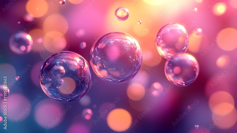 Poster soft and dreamy abstract bubbles gently flowing and glowing with vibrant luminescent colors creating
